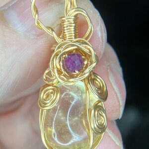 Citrine Pendant with Ruby Accent Stone Wrapped in 14k GP wire